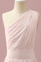 Load image into Gallery viewer, Light Pink Chiffon One Shoulder Junior Bridesmaid Dress