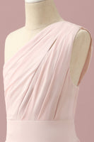Load image into Gallery viewer, Light Pink Chiffon One Shoulder Junior Bridesmaid Dress