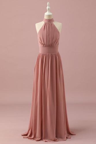 Light Brown Halter Chiffon Junior Bridesmaid Dress