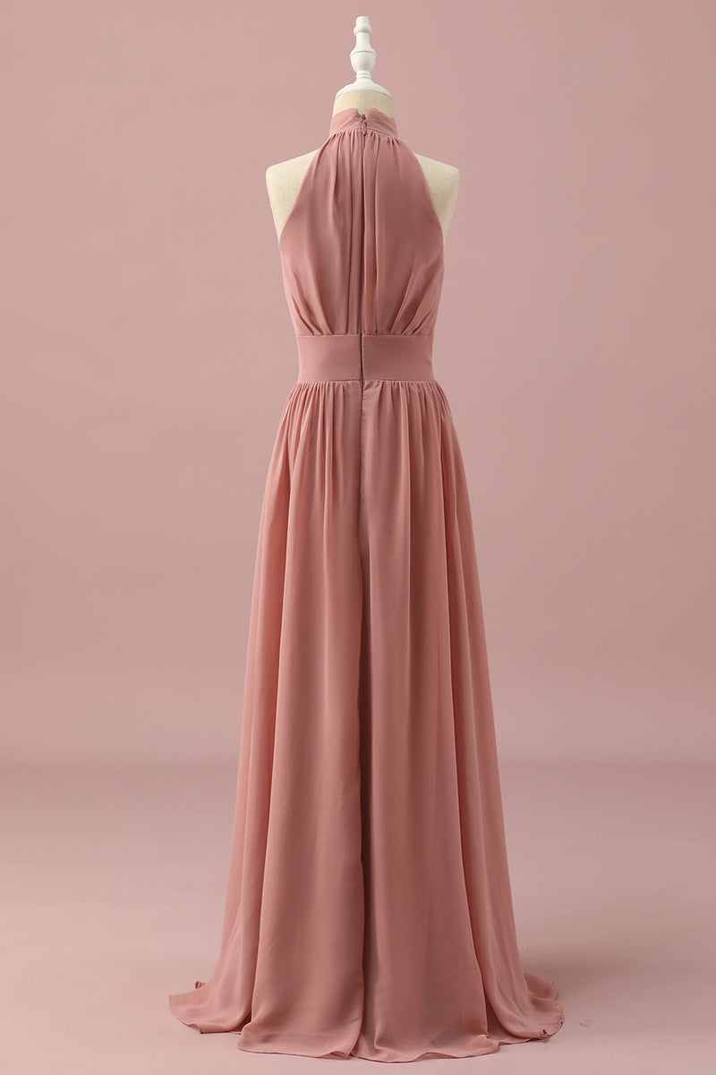 Load image into Gallery viewer, Light Brown Halter Chiffon Junior Bridesmaid Dress