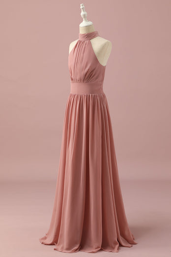 Light Brown Halter Chiffon Junior Bridesmaid Dress