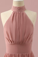 Load image into Gallery viewer, Light Brown Halter Chiffon Junior Bridesmaid Dress
