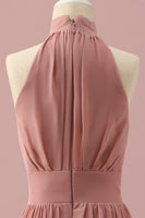 Load image into Gallery viewer, Light Brown Halter Chiffon Junior Bridesmaid Dress