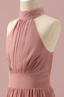 Load image into Gallery viewer, Light Brown Halter Chiffon Junior Bridesmaid Dress