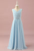 Load image into Gallery viewer, Light Blue V-Neck Chiffon Junior Bridesmaid Dress