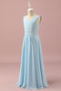 Load image into Gallery viewer, Light Blue V-Neck Chiffon Junior Bridesmaid Dress