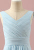 Load image into Gallery viewer, Light Blue V-Neck Chiffon Junior Bridesmaid Dress