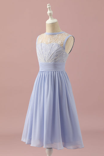 Light Purple Lace and Chiffon Short Junior Bridesmaid Dress