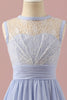 Load image into Gallery viewer, Light Purple Lace and Chiffon Short Junior Bridesmaid Dress