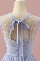 Load image into Gallery viewer, Light Purple Lace and Chiffon Short Junior Bridesmaid Dress