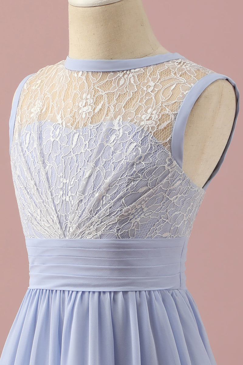 Load image into Gallery viewer, Light Purple Lace and Chiffon Short Junior Bridesmaid Dress