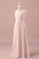 Load image into Gallery viewer, Light Pink Spaghetti Straps Chiffon Junior Bridesmaid Dress