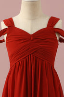 Load image into Gallery viewer, Red Chiffon Cold Shoulder Junior Bridesmaid Dress