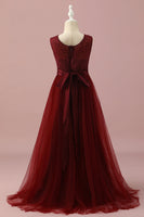 Load image into Gallery viewer, Burgundy Lace and Tulle Junior Bridesmaid Dress