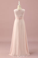 Load image into Gallery viewer, Light Pink Lace and Chiffon Junior Bridesmaid Dress