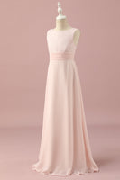 Load image into Gallery viewer, Light Pink Lace and Chiffon Junior Bridesmaid Dress