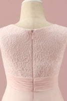 Load image into Gallery viewer, Light Pink Lace and Chiffon Junior Bridesmaid Dress