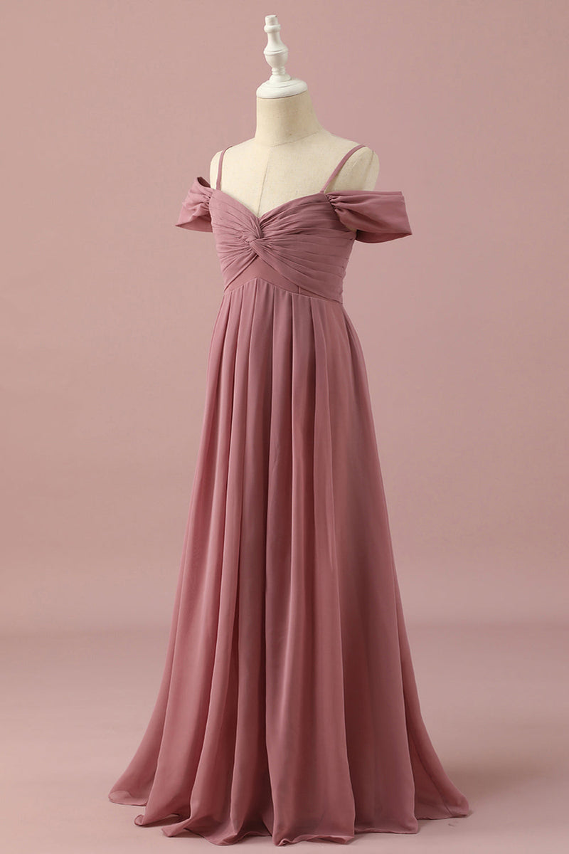Load image into Gallery viewer, Blush Spaghetti Straps Chiffon Junior Bridesmaid Dress