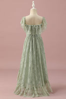 Load image into Gallery viewer, Green Lace Square Neck High Low Junior Bridesmaid Dress