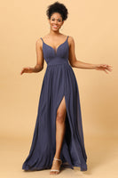 Load image into Gallery viewer, Twilight Ruched Long Chiffon Bridesmaid Dress with Slit