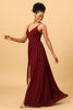 Load image into Gallery viewer, Burgundy A-Line Spaghetti Straps Ruched Long Chiffon Bridesmaid Dress with Slit