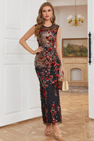 Load image into Gallery viewer, Sheath Round Neck Dark Green Beaded Formal Dress