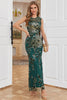 Load image into Gallery viewer, Sheath Round Neck Dark Green Beaded Formal Dress