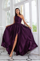 Load image into Gallery viewer, Purple One Shoulder A Line Formal Dress