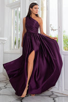 Load image into Gallery viewer, Purple One Shoulder A Line Formal Dress