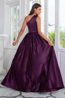 Load image into Gallery viewer, Purple One Shoulder A Line Formal Dress