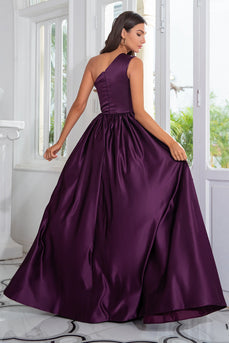 Purple One Shoulder A Line Formal Dress