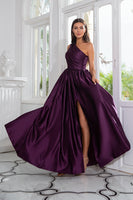 Load image into Gallery viewer, Purple One Shoulder A Line Formal Dress