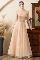 Load image into Gallery viewer, Golden Beaded Mother of Bride Dress