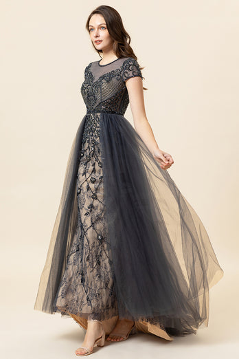 Sparkly Dark Grey Beaded Long Formal Dress
