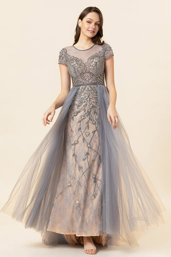 Sparkly Grey Beaded Long Formal Dress