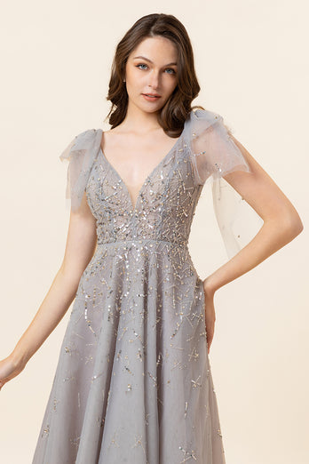 Sparkly Beaded Blue Long Tulle Prom Dress