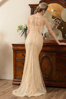 Beading V-neck Glitter Mermaid Mother of Bride Dress