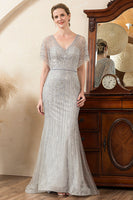 Load image into Gallery viewer, Beading V-neck Glitter Mermaid Mother of Bride Dress