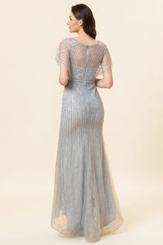 Sparkly Grey Mermaid Beaded Long Evening Dress