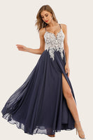 Load image into Gallery viewer, Dusty Blue Long Chiffon Formal Dress with Lace