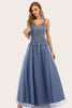 Load image into Gallery viewer, Dusty Blue Long Prom Dress with Lace