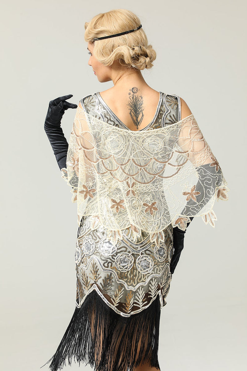 Load image into Gallery viewer, 1920s Gold Flower Sequin Women Cape