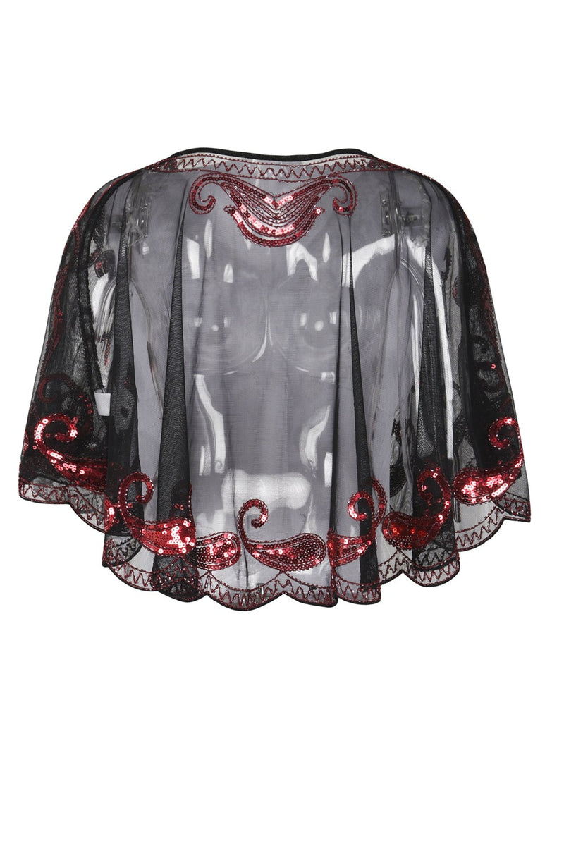 Load image into Gallery viewer, Black Sequin 1920s Batwing Shawl