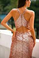 Load image into Gallery viewer, Sparkly Sequins Halter Long Formal Dress