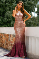 Load image into Gallery viewer, Sparkly Sequins Halter Long Formal Dress