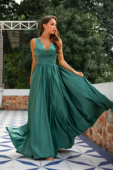 Green Deep V-Neck Long Formal Dress