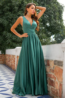 Load image into Gallery viewer, Green Deep V-Neck Long Formal Dress