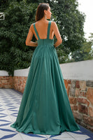 Load image into Gallery viewer, Green Deep V-Neck Long Formal Dress