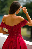 Load image into Gallery viewer, Red Off the Shoulder Long Formal Dress with Appliques