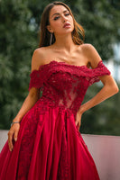 Load image into Gallery viewer, Red Off the Shoulder Long Formal Dress with Appliques